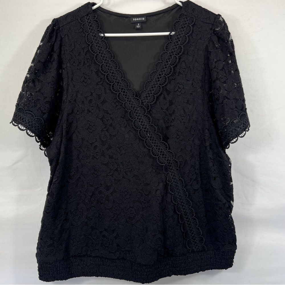 Torrid Black Lace Wrap Blouse 0682